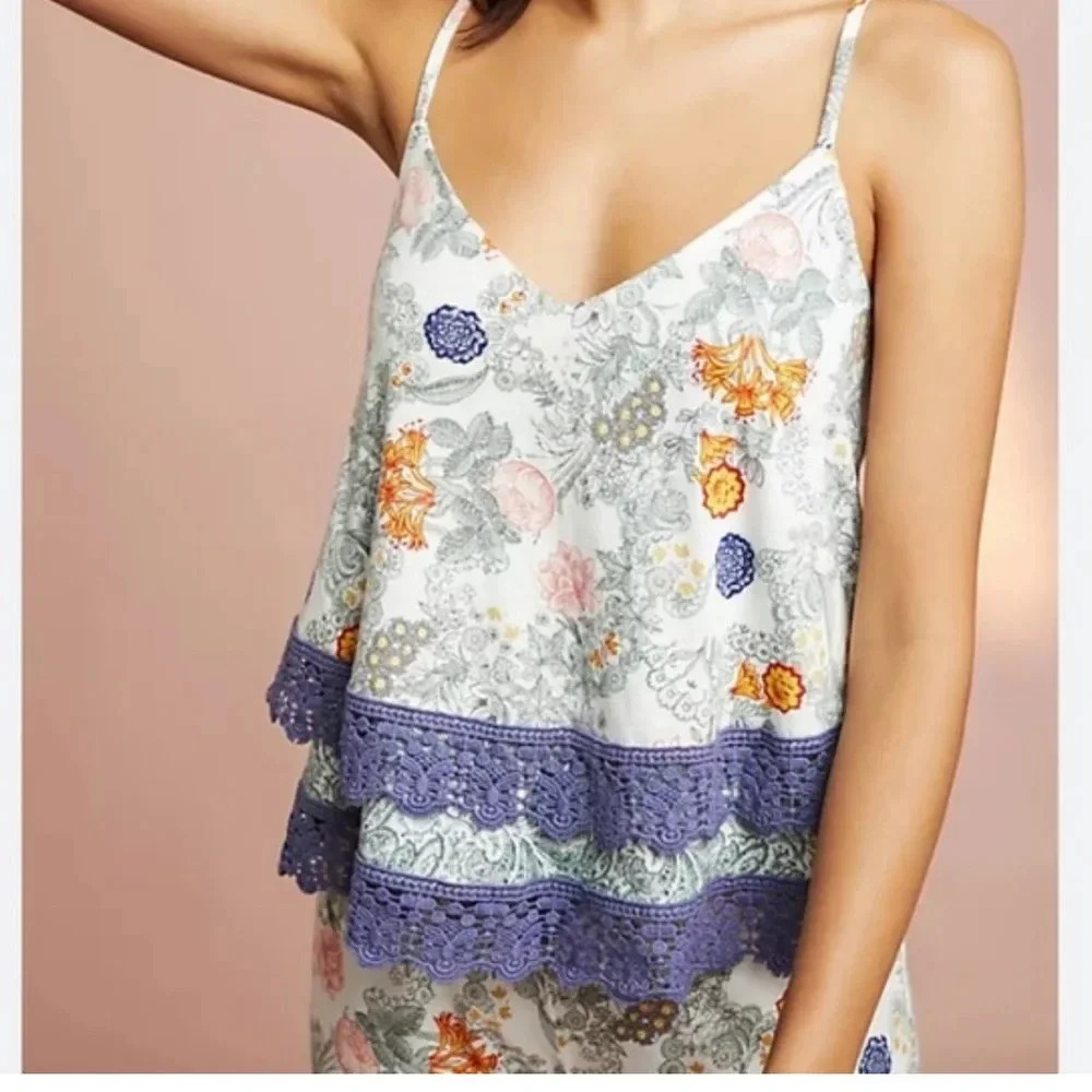 Floreat Loved by Anthroplogie Double Layer Crochet Trim Tiered Swing Tank Top